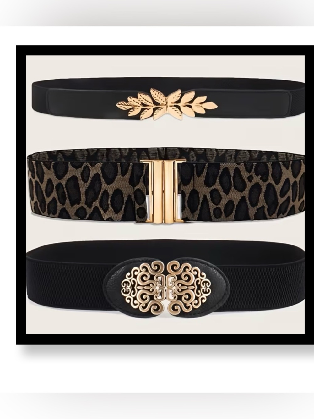 🆕 3 Pk Women's Fashionable Elastic Waist Belt with Gold Accents